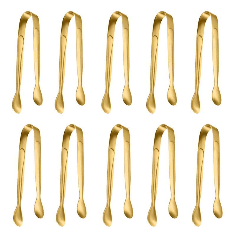 TOUGS 10 Pack Small Ice Tongs Sugar Tongs, Stainless Steel Mini Serving Appetizers Tongs for Party Coffee Tea Wine Bar Kitchen (Golden) - Image 1